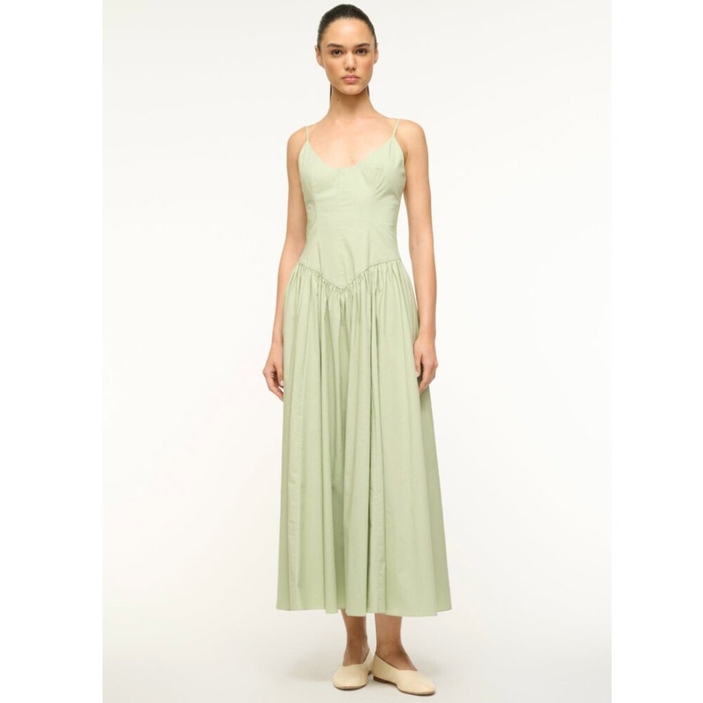 Staud Dena Cotton Midi Dress, Pale Jade (Size 4)
